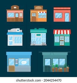 shops facades icon set design