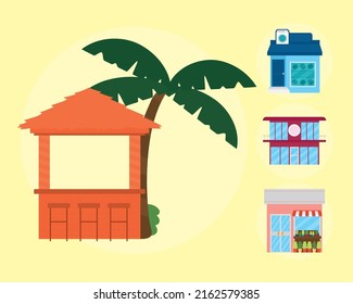 shops icon set on yellow background
