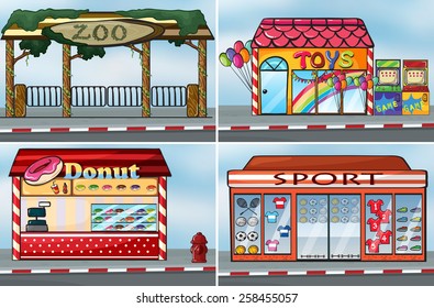 Tiendas y lugar en la ciudad durante el día