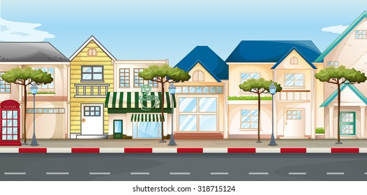 Shops and stores along the street illustration