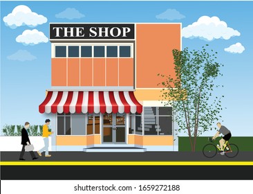 Shops and stores facade icons set in flat design style