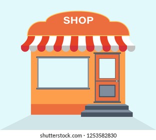Shops and Stores in flat design style. Store facade. Vector illustration of Store Building