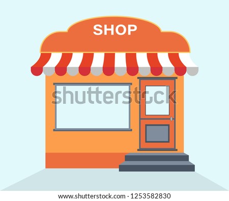 Shops and Stores in flat design style. Store facade. Vector illustration of Store Building