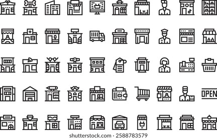 Shops and stores icons High-Quality Vector Icons Collection with Editable Stroke. Ideal for Professional and Creative Projects.