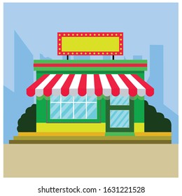 Shops and stores icons set in flat design style. vector illustration