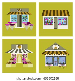 Shops and stores icons set in flat design
