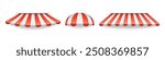 Shops and stores parasols with stripes. Vector isolated realistic set of cafe or restaurants tents and roofs protecting from sunshine. Facade or exterior decoration for marquee, summer storefront