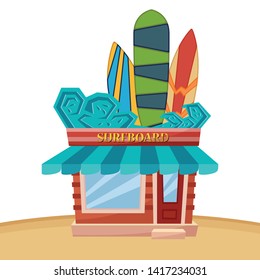Shops that sell surfboards separated on a white background.