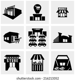 Shop,supermarket  vector icons set on gray 