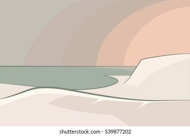Shore of the Arctic Ocean. Snowy tundra.Vector landscape