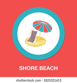 shore beach and umbrella icon - simple, vector, icon for website design, mobile app, ui. Vector Illustration