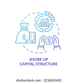 Icono de concepto de degradado azul de la estructura de capital. Equilibrio empresarial. Tratar de la inflación en la ilustración de línea delgada de ideas abstractas de negocios. Dibujo de contorno aislado. Se usa una fuente Myriad Pro-Bold