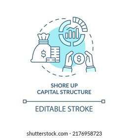 Shore up capital structure turquoise concept icon. Dealing with inflation in business abstract idea thin line illustration. Isolated outline drawing. Editable stroke. Arial, Myriad Pro-Bold fonts used