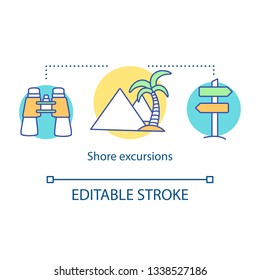 Shore excursions concept icon. Cruise deal idea thin line illustration. Tourist route. Travel agency offer. Island, Egypt vacation. Sightseeing tour. Vector isolated outline drawing. Editable stroke