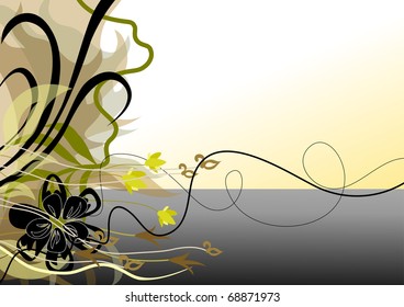 Shore of the lake. Abstraction from the leaves and flowers.