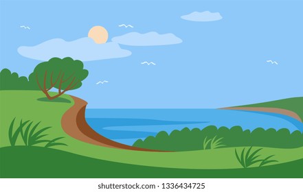 Shore of lake, sea, ocean, river.