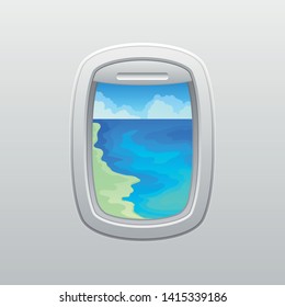 Shore and sea. View from the window of the plane. Vector illustration on white background.