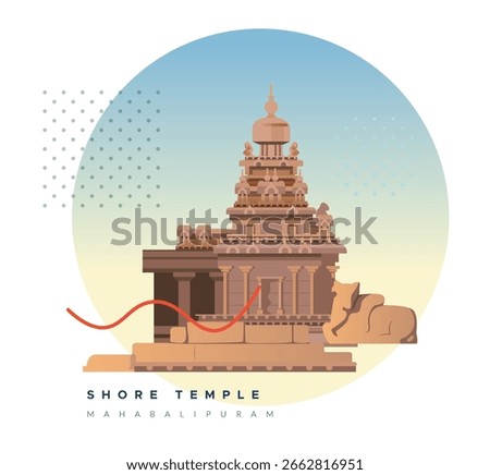 Shore Temple Complex - Mahabalipuram -  Tamil Nadu - Stock Illustration as EPS 10 File