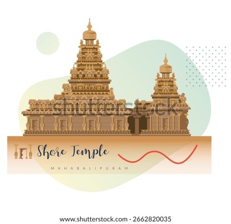 Shore Temple Complex - Mahabalipuram -  Tamil Nadu - Stock Illustration as EPS 10 File