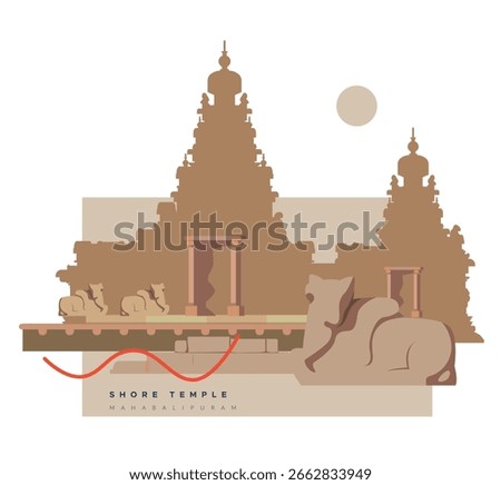 Shore Temple Complex - Mahabalipuram -  Tamil Nadu - Stock Illustration as EPS 10 File
