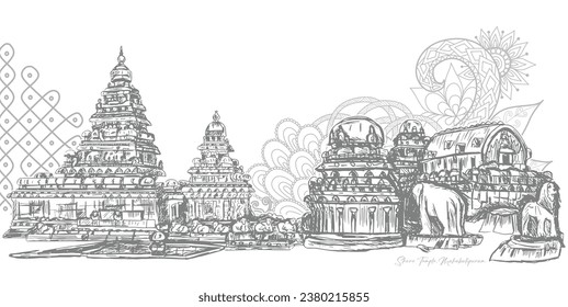 Shore Temple Mahabalipurama vector illustration 