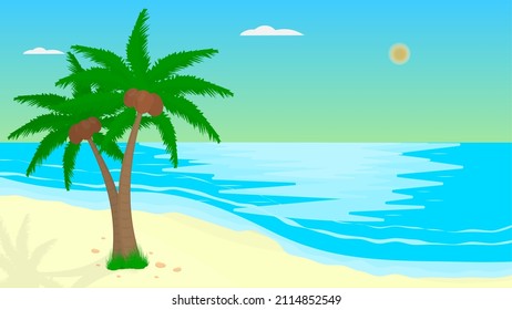 Shore of a tropical beach. Cartoon landscape, vector illustration