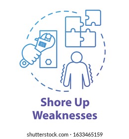 Shore up weaknesses concept icon. Avoid disadvantage. Goal planning. Development and improvement. SWOT strategy. Self-building idea thin line illustration. Vector isolated outline RGB color drawing