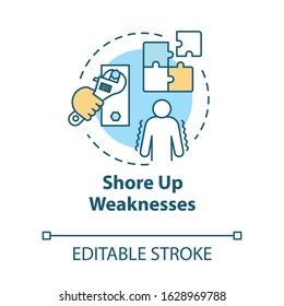 Shore up weaknesses concept icon. Goal planning. Development and improvement. SWOT strategy. Self-building idea thin line illustration. Vector isolated outline RGB color drawing. Editable stroke