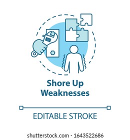 Shore up weaknesses concept icon. Personal goal. Development and improvement. SWOT strategy. Self-building idea thin line illustration. Vector isolated outline RGB color drawing. Editable stroke
