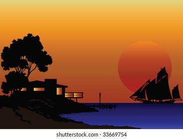 Shoreline House and Sailing Boat