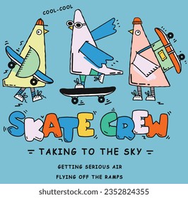 Shoreline Skatepark Kids beach skater skate crew birds stripes sky slogan t-shirt graphic vector artwork