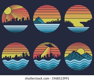 Shoreline Sunset retro vector illustration for your company or brand