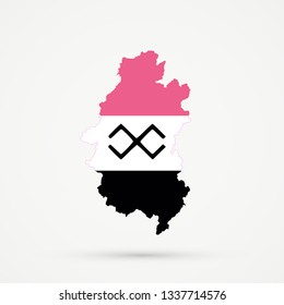 Shors ethnic territory ( Mountainous Shoria, Russia ) map in Mokshans ethnic groups flag colors, editable vector.