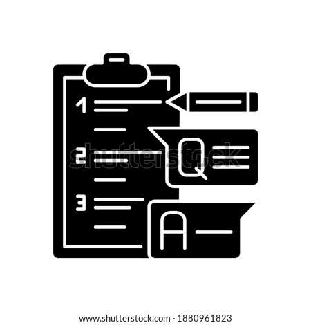 Short answer test black glyph icon. Exam paper with answers. Education and examination. Questioning for student. Silhouette symbol on white space. Vector isolated illustration