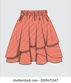 SHORT ASYMMETRIC LAYERED SKIRT IN RED STRIPE