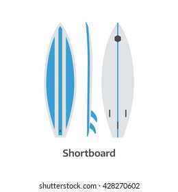 Short board vector icon isolated on white background. Surfer shortboard illustration. Classic surfboard. Surfing desk image in flat design.