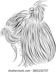 Short Bob Hairstyle With Half Ponytail Vector Fashion Illustration 