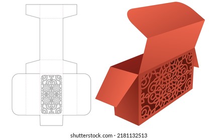 Short box with stenciled pattern die cut template and 3D mockup