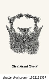 Short Boxed beard. Simple linear Illustration with fashionable men hairstyle. Contour vector background with isolated element for barber shop decor, prints, t-shirts, posters