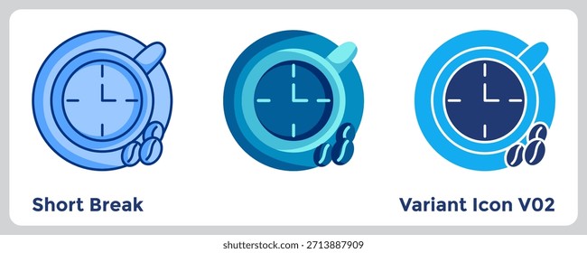 Ícone de pausa curta incentiva pausas regulares para evitar fadiga mental e manter o desempenho consistente. Azul, Azul Plano, Estilo Dualtone.