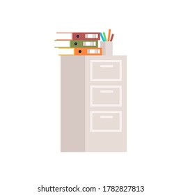 Short cabinet semi flat RGB color vector illustration. Storage for files and folders. Financial database. Workplace paperwork organization. Office drawer isolated cartoon object on white background