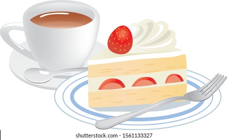 Short cake and hot tea image illustration