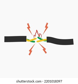 Short circuit electrical cable with fire and sparks