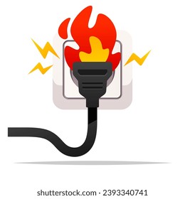 Short circuit fire faulty socket vector isolated illustration