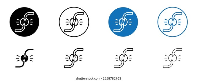 Short circuit icon set in black and blue colors