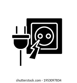 Short circuit of the socket glyph icon. Firefighters. Rescue service. Thin line customizable illustration. Contour symbol. Vector isolated outline drawing.