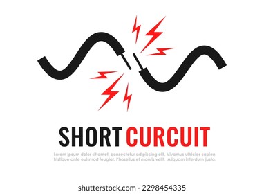 Short circuit with sparks vector electrical flat symbol isolated on white background