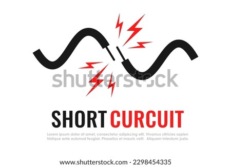 Short circuit with sparks vector electrical flat symbol isolated on white background