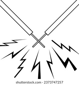 Short circuit. Vector flat outline icon illustration isolated on white background.