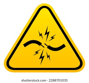 Short circuit vector icon, electric shock caution hazard sign isolated on white background, workplace electrical safety label
